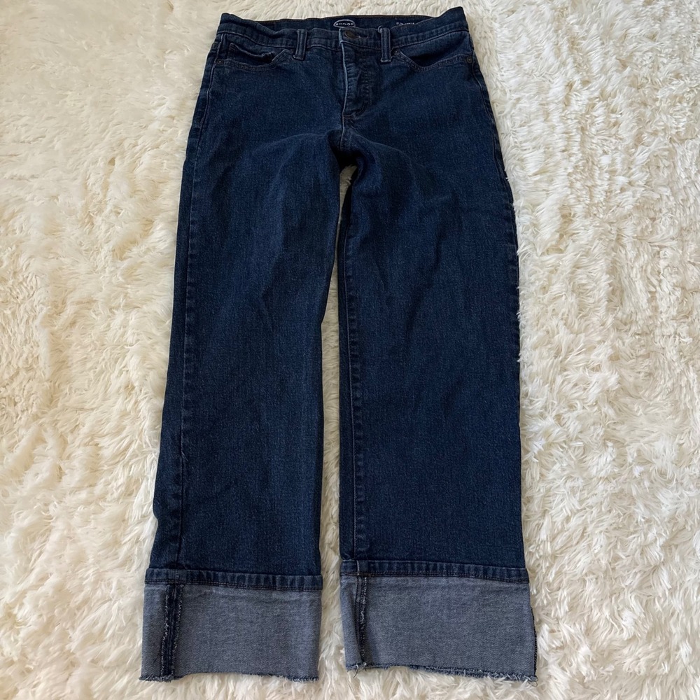 Scoop Slim Ankle Jeans Indigo Blue Wide Raw Cuff Frayed Hem Size 6